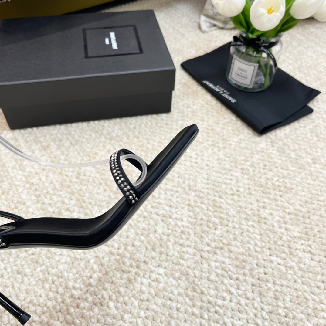 SL GEORGIA WHITE CRYSTAL SANDALS PUMP BLACK SATIN - 35