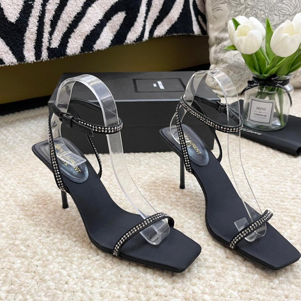 SL GEORGIA WHITE CRYSTAL SANDALS PUMP BLACK SATIN - 35
