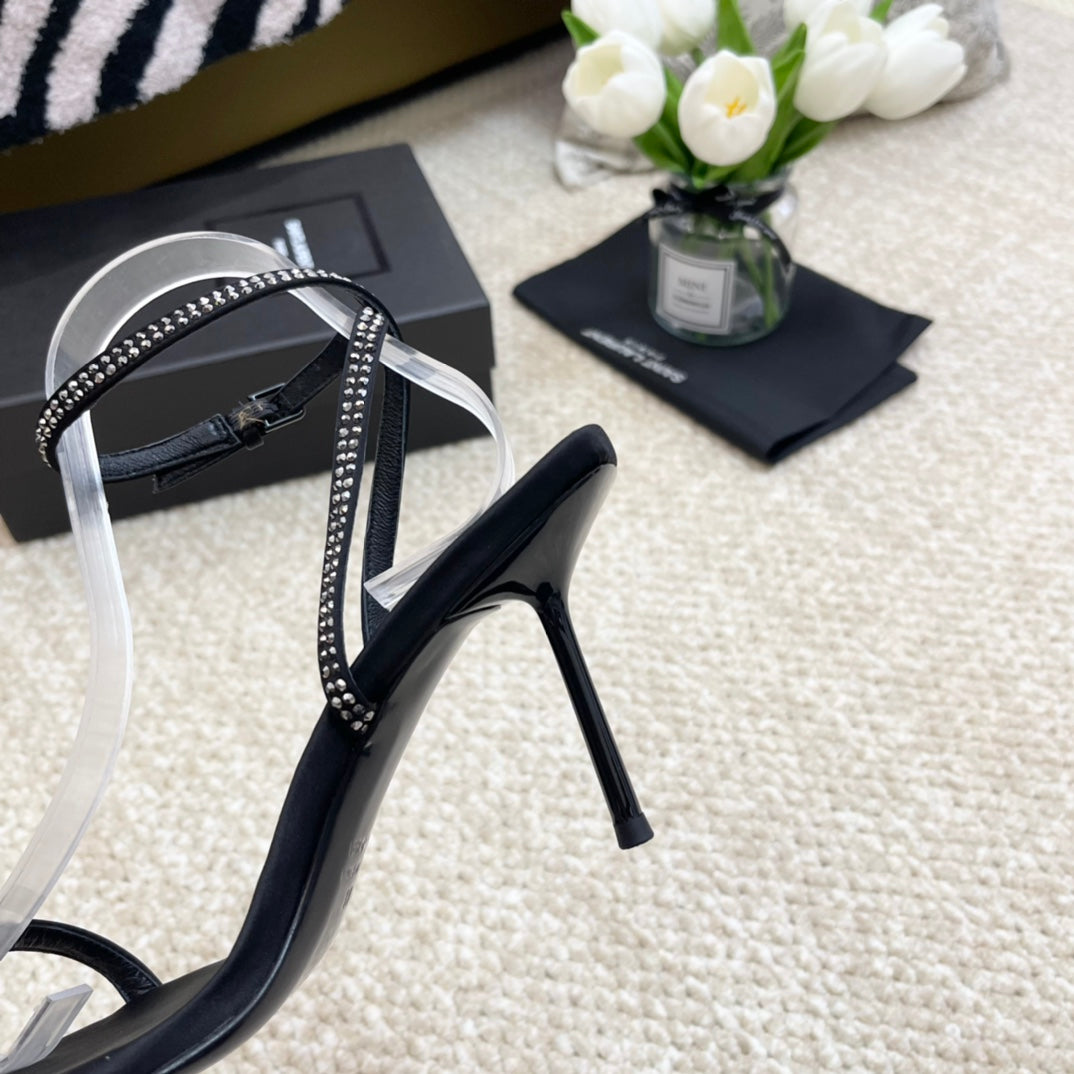 SL GEORGIA WHITE CRYSTAL SANDALS PUMP BLACK SATIN - 35