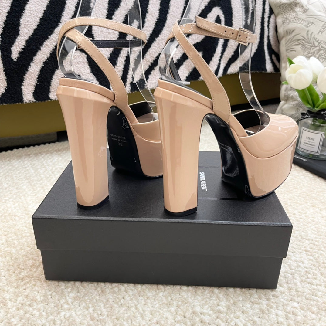 SL JODIE PLATFORM SANDALS BISQUE POLISHED CALFSKIN - 35