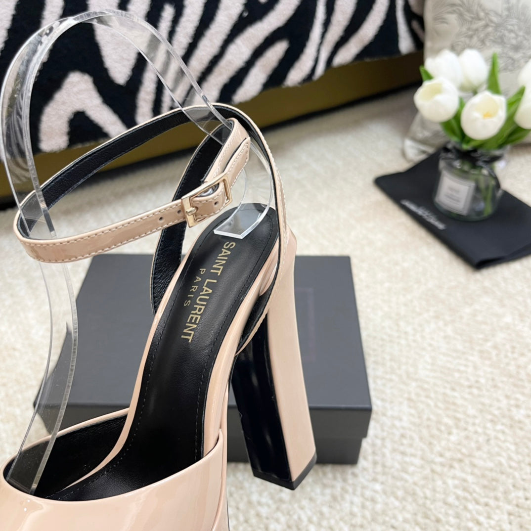 SL JODIE PLATFORM SANDALS BISQUE POLISHED CALFSKIN - 35
