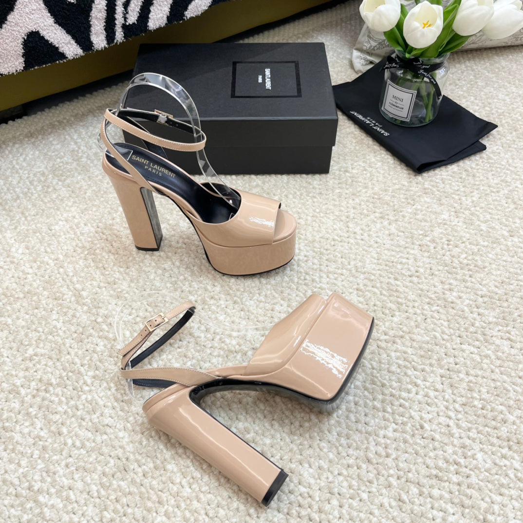 SL JODIE PLATFORM SANDALS BISQUE POLISHED CALFSKIN - 35
