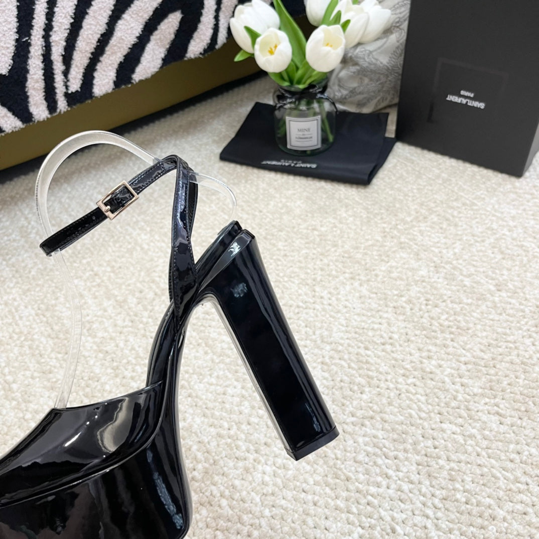 SL JODIE PLATFORM SANDALS BLACK POLISHED CALFSKIN - 35