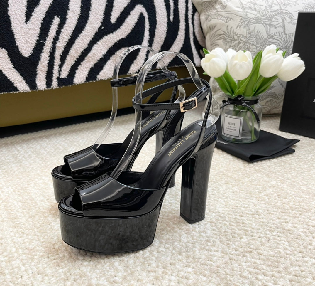 SL JODIE PLATFORM SANDALS BLACK POLISHED CALFSKIN - 35