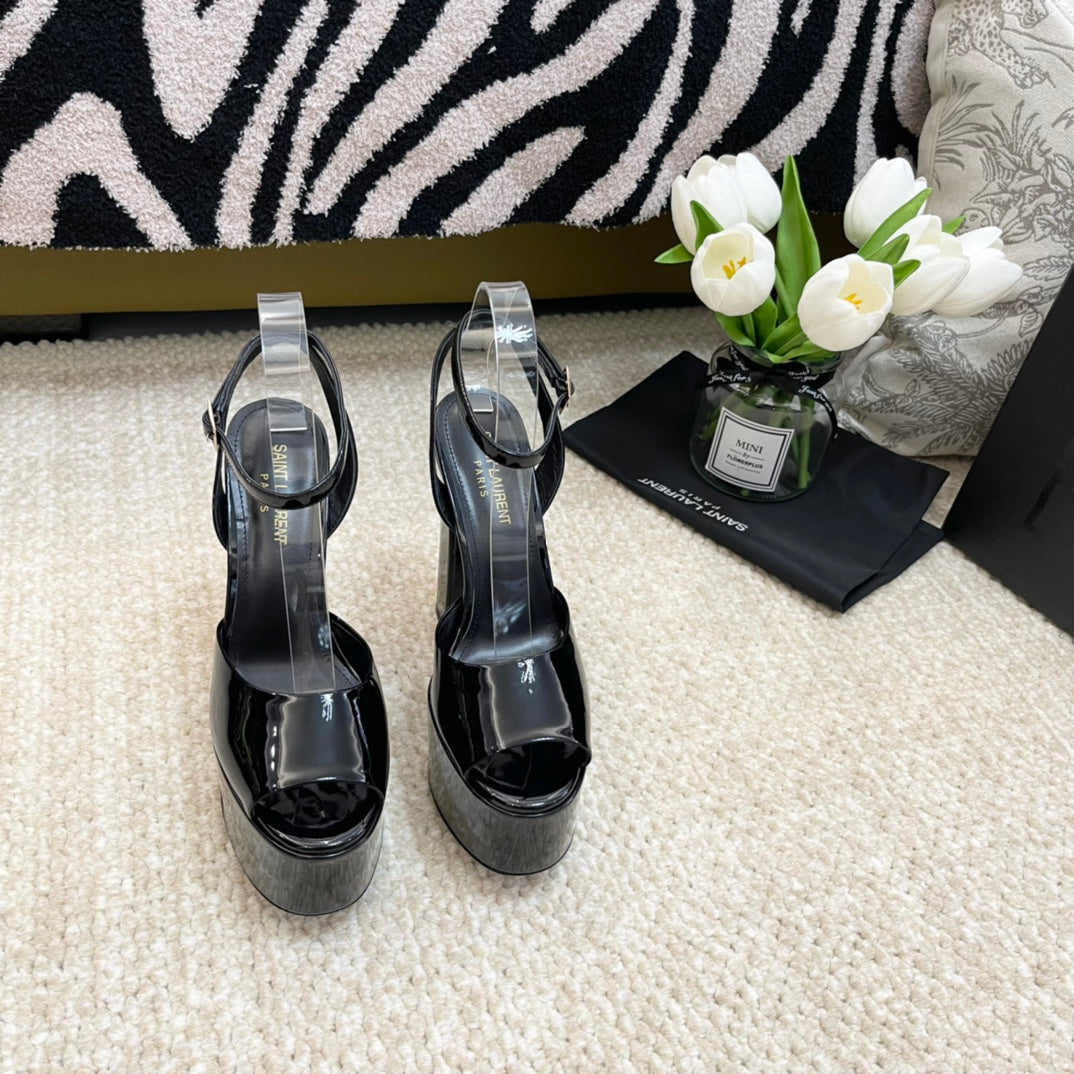 SL JODIE PLATFORM SANDALS BLACK POLISHED CALFSKIN - 35