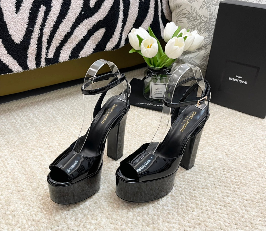 SL JODIE PLATFORM SANDALS BLACK POLISHED CALFSKIN - 35