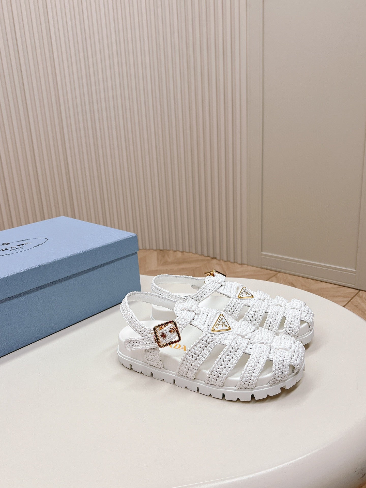 PRA RUBBER FISHERMAN SANDALS WHITE LAMBSKIN - 35