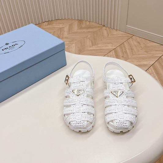 PRA RUBBER FISHERMAN SANDALS WHITE LAMBSKIN - 35