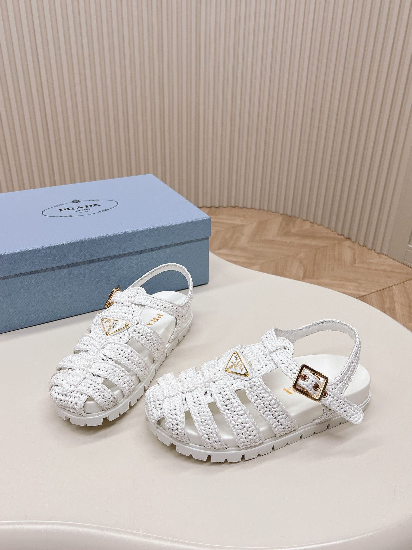 PRA RUBBER FISHERMAN SANDALS WHITE LAMBSKIN - 35