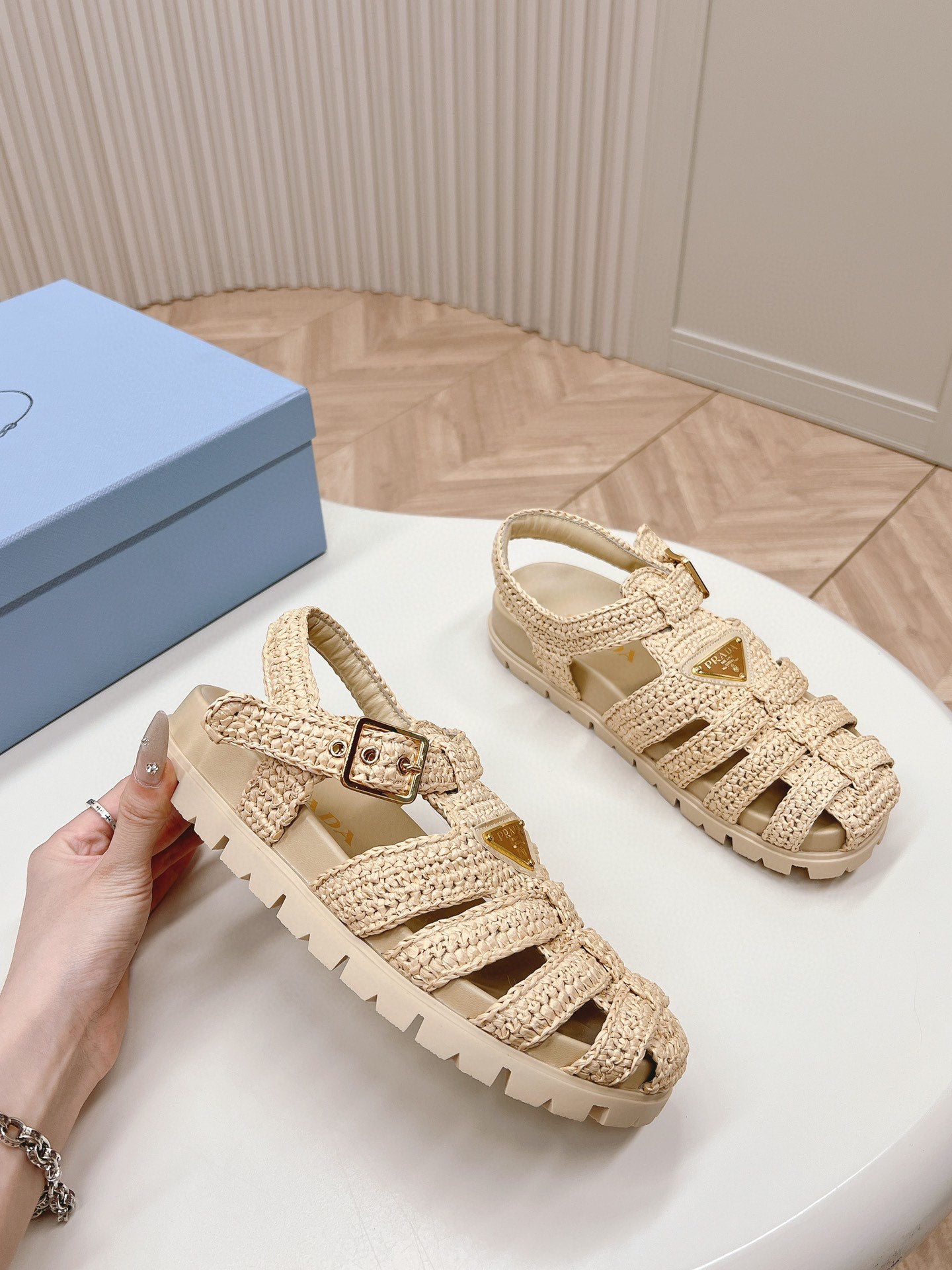 PRA RUBBER FISHERMAN SANDALS BEIGE LAMBSKIN - 35