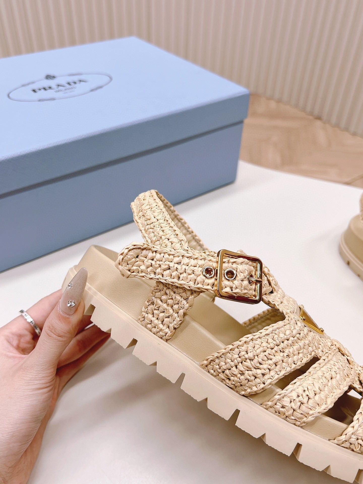 PRA RUBBER FISHERMAN SANDALS BEIGE LAMBSKIN - 35