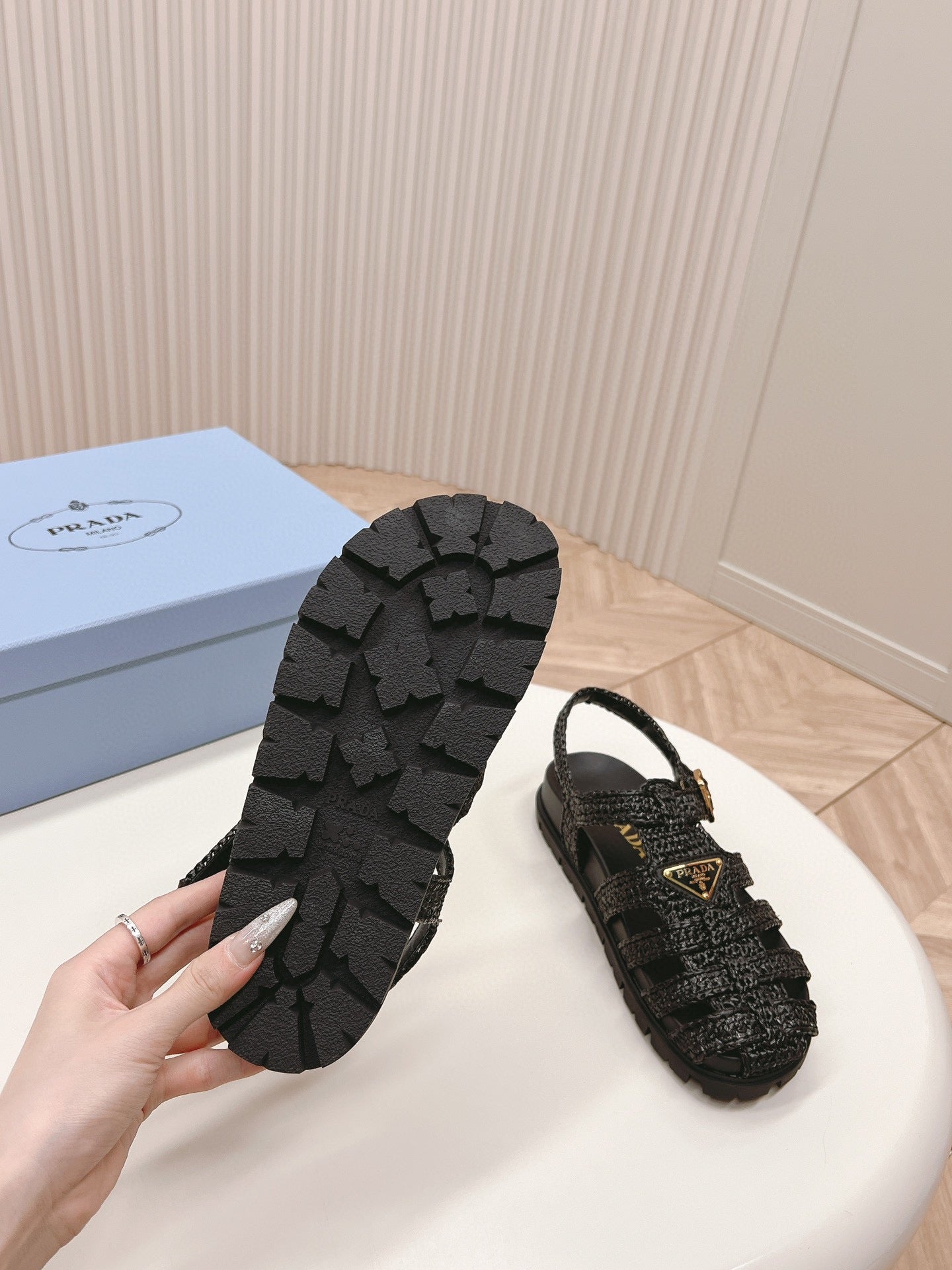 PRA RUBBER FISHERMAN SANDALS BLACK LAMBSKIN - 35