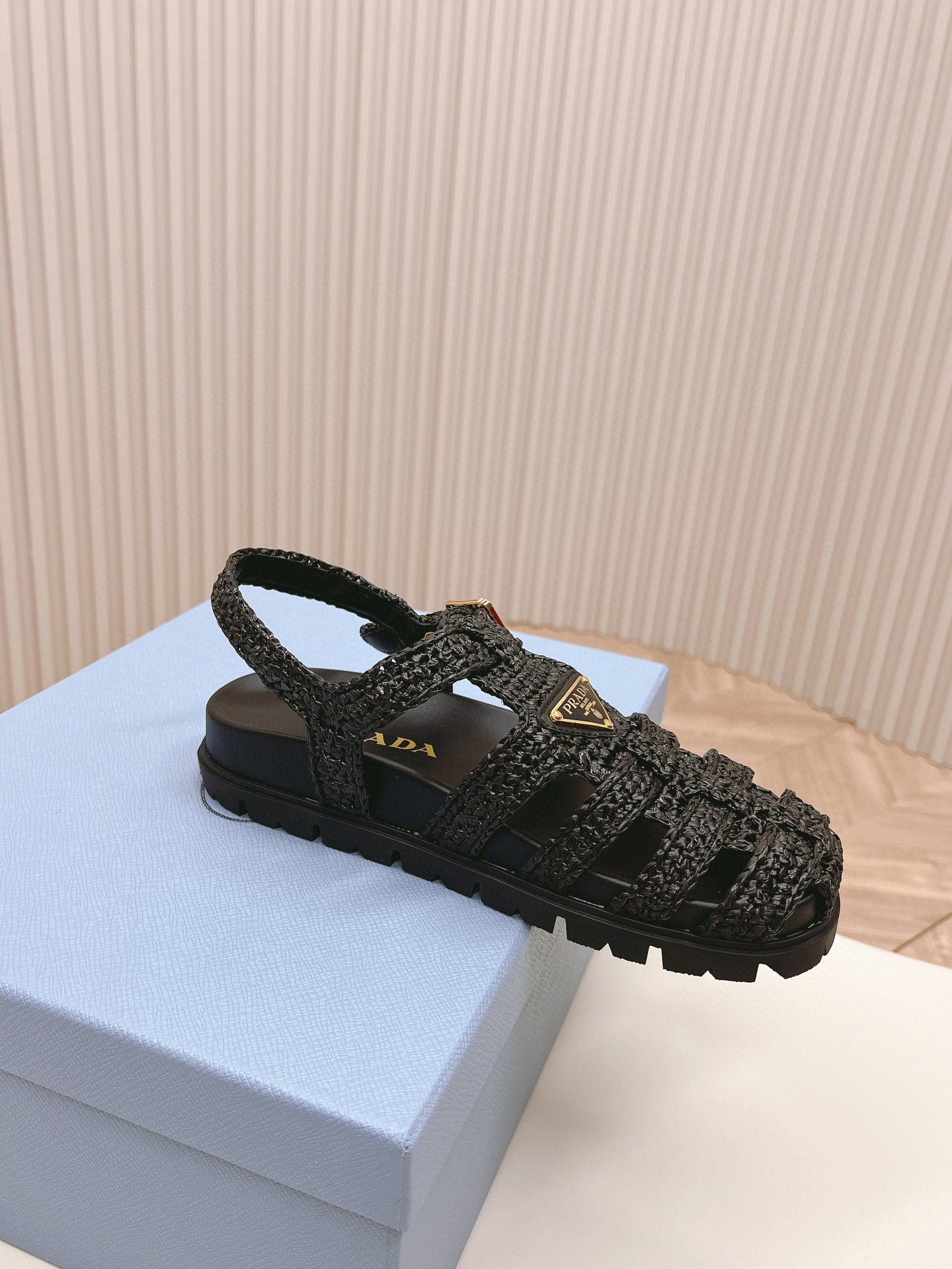PRA RUBBER FISHERMAN SANDALS BLACK LAMBSKIN - 35