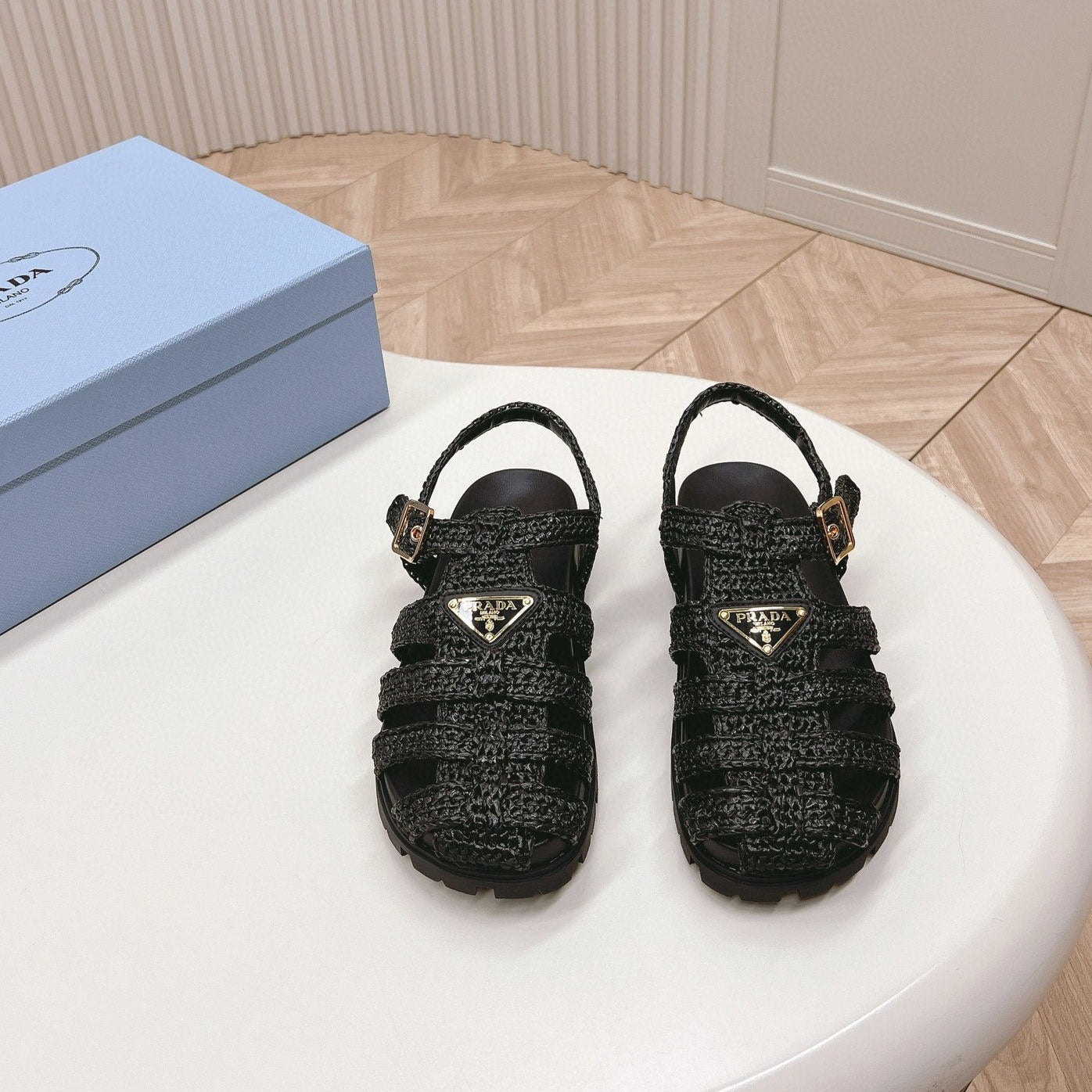 PRA RUBBER FISHERMAN SANDALS BLACK LAMBSKIN - 35