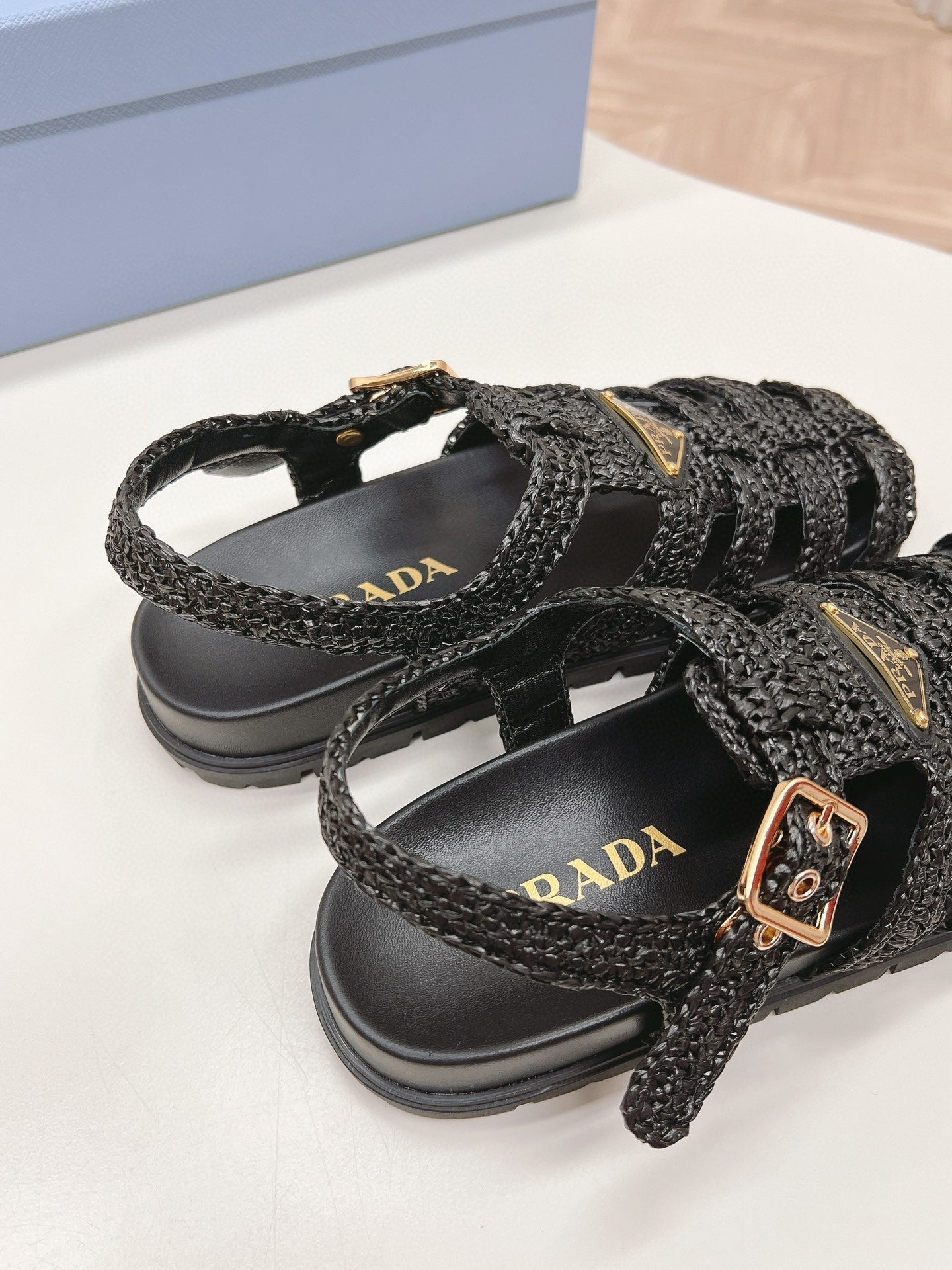 PRA RUBBER FISHERMAN SANDALS BLACK LAMBSKIN - 35