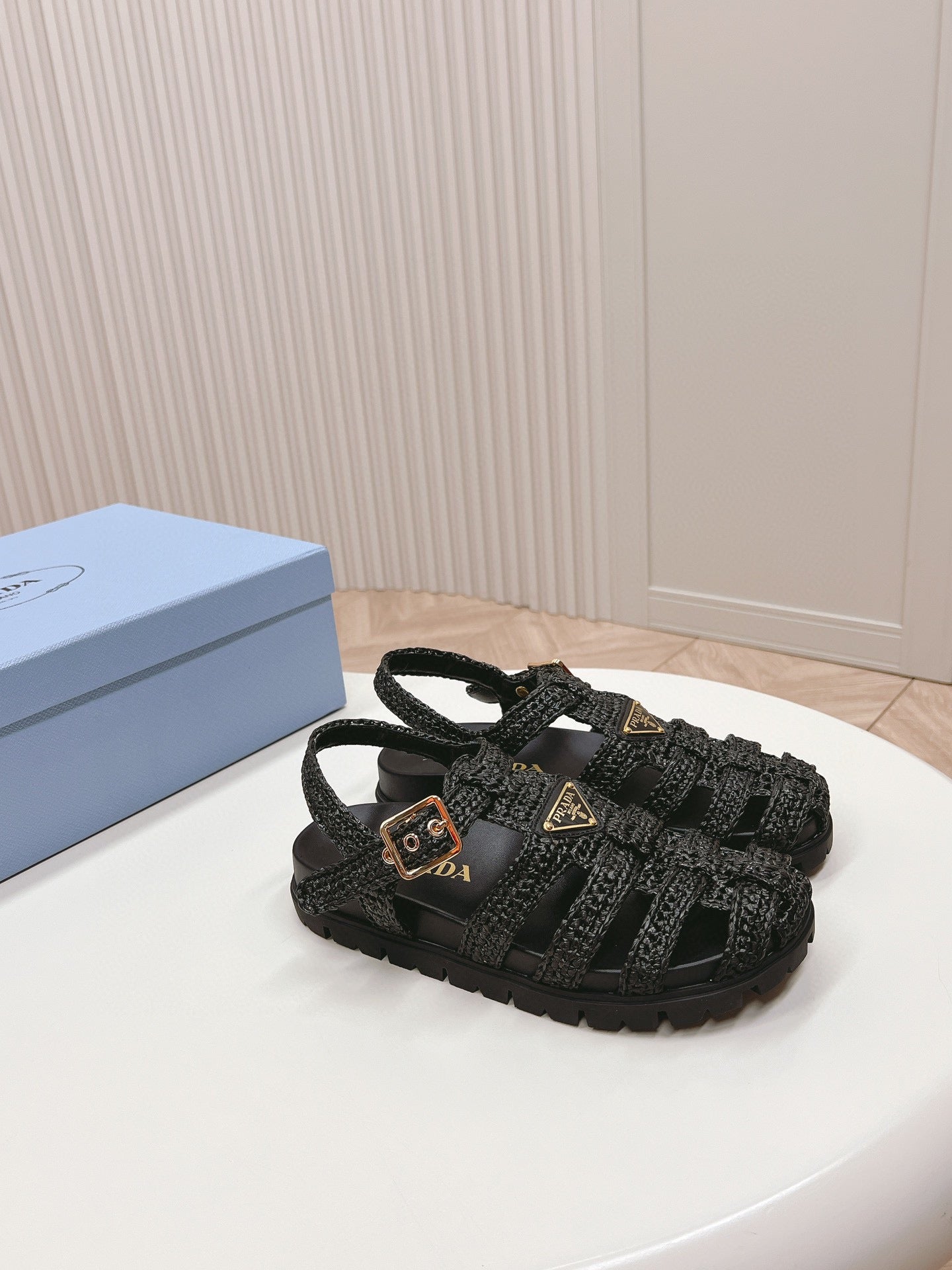 PRA RUBBER FISHERMAN SANDALS BLACK LAMBSKIN - 35