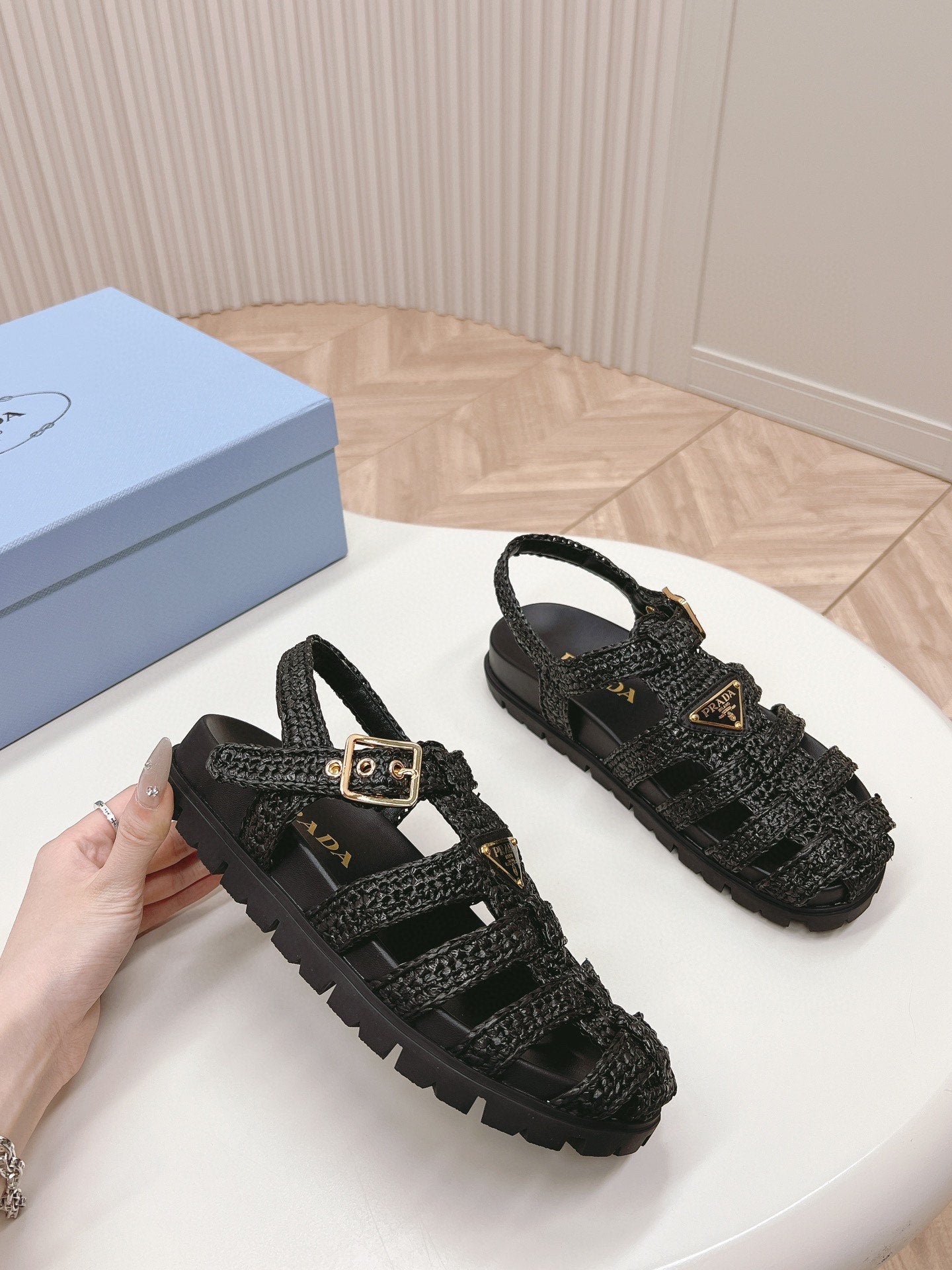 PRA RUBBER FISHERMAN SANDALS BLACK LAMBSKIN - 35