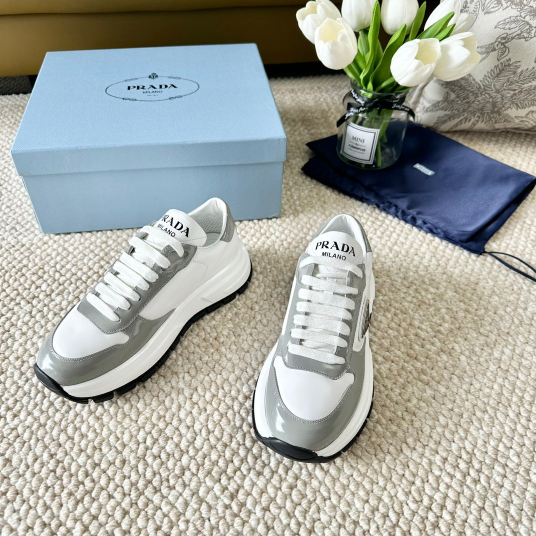 PRA BLACK THICK SOLE SNEAKER GRAY AND WHITE CALFSKIN - 35