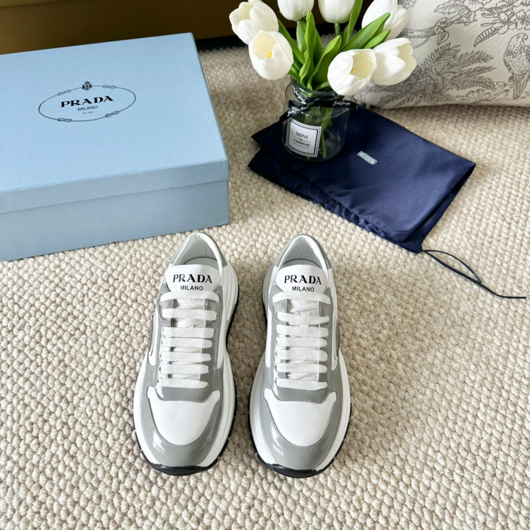 PRA BLACK THICK SOLE SNEAKER GRAY AND WHITE CALFSKIN - 35