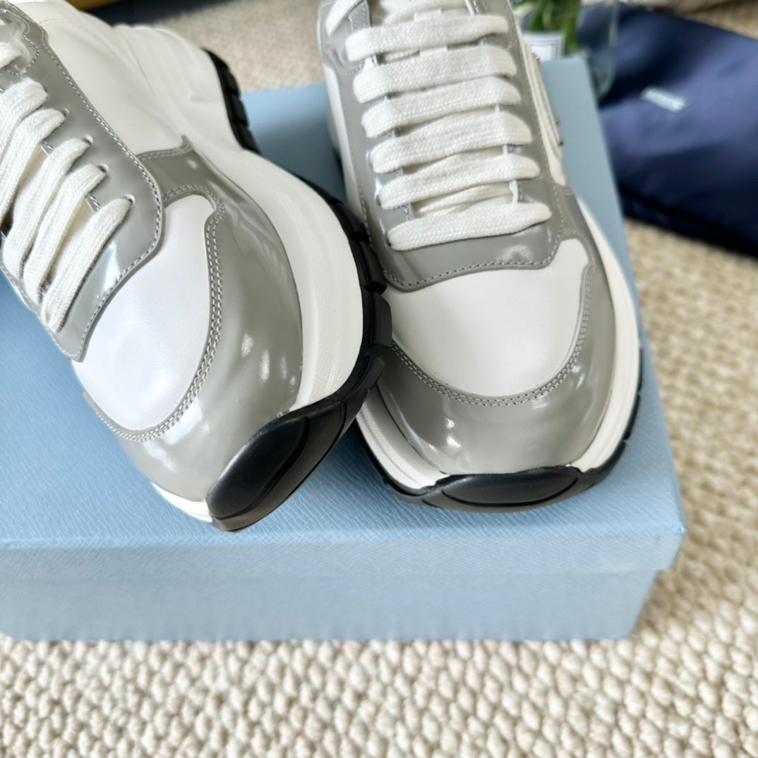 PRA BLACK THICK SOLE SNEAKER GRAY AND WHITE CALFSKIN - 35