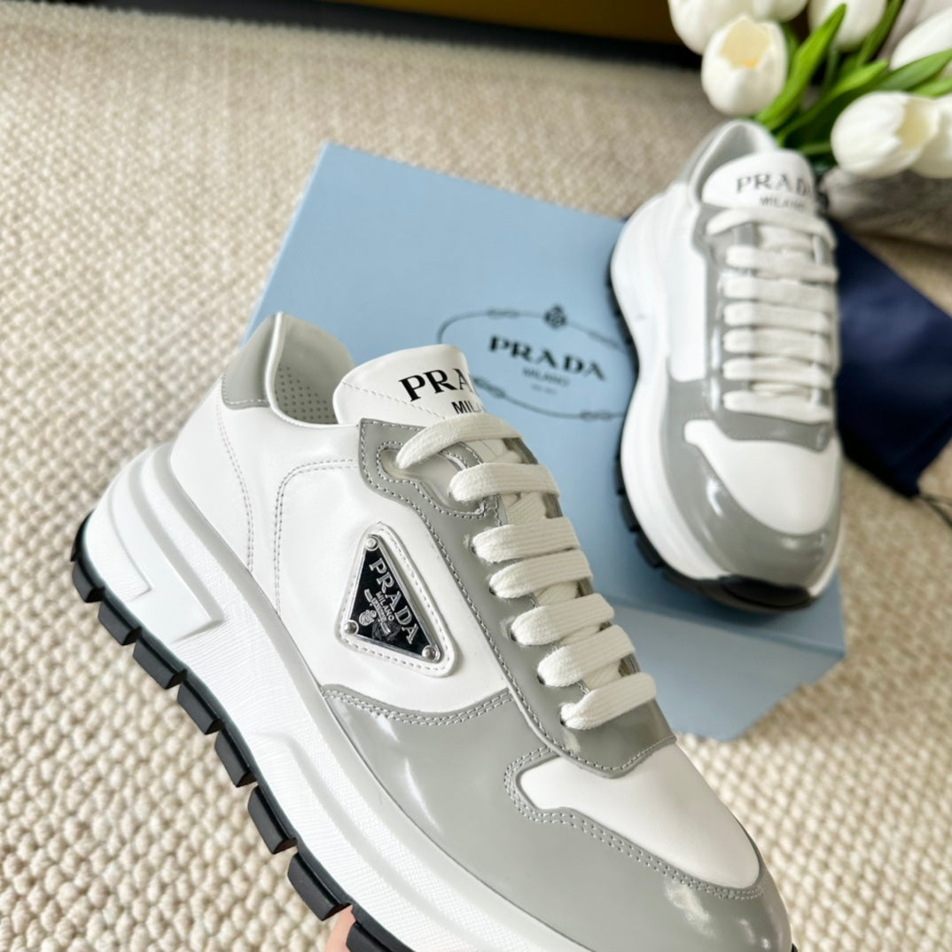 PRA BLACK THICK SOLE SNEAKER GRAY AND WHITE CALFSKIN - 35