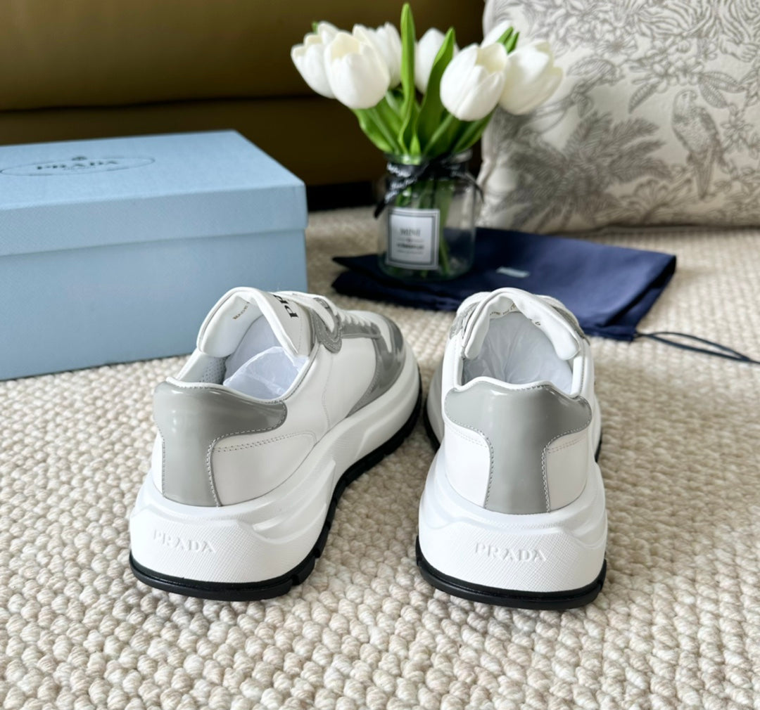 PRA BLACK THICK SOLE SNEAKER GRAY AND WHITE CALFSKIN - 35