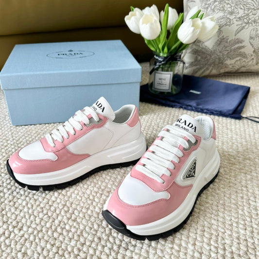 PRA THICK SOLE SNEAKER WHITE AND PINK CALFSKIN - 35