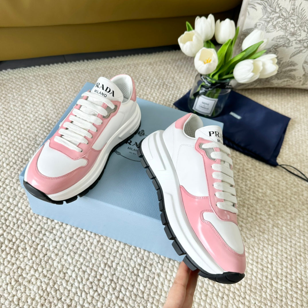 PRA THICK SOLE SNEAKER WHITE AND PINK CALFSKIN - 35