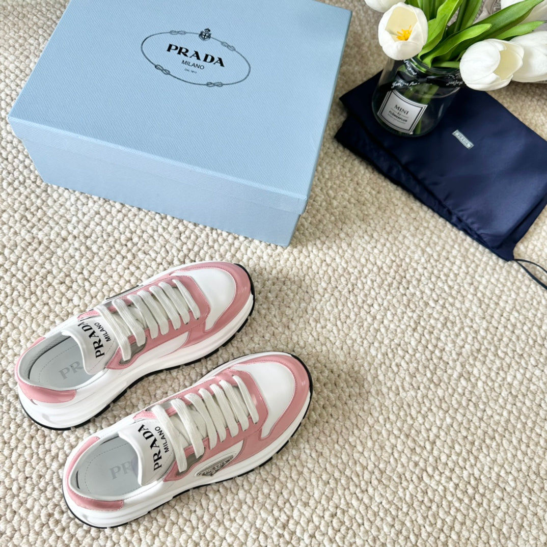 PRA THICK SOLE SNEAKER WHITE AND PINK CALFSKIN - 35