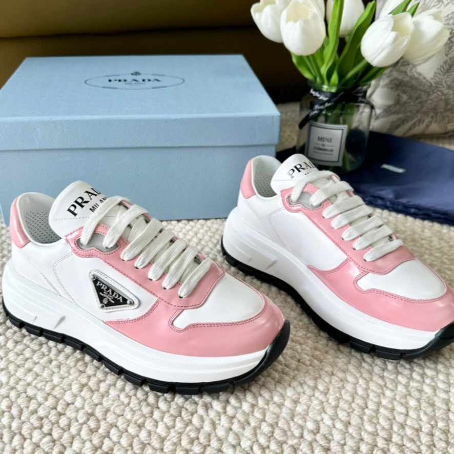 PRA THICK SOLE SNEAKER WHITE AND PINK CALFSKIN - 35