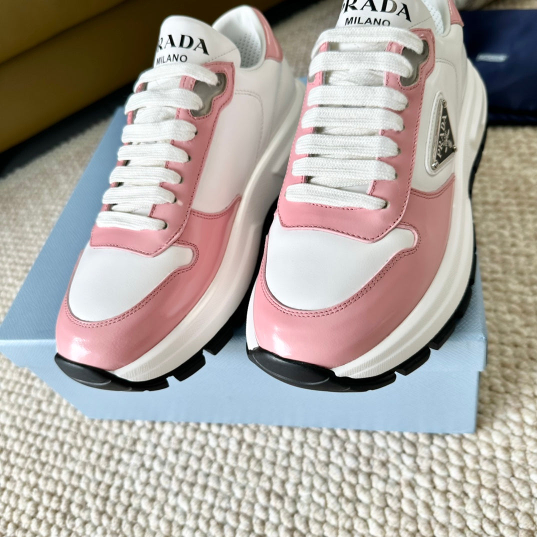 PRA THICK SOLE SNEAKER WHITE AND PINK CALFSKIN - 35