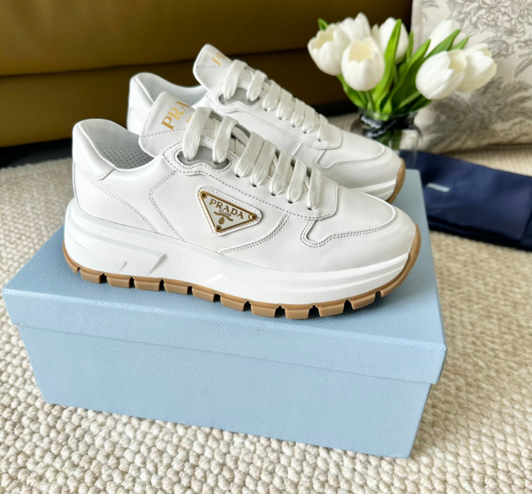 PRA THICK SOLE SNEAKER WHITE CALFSKIN - 35