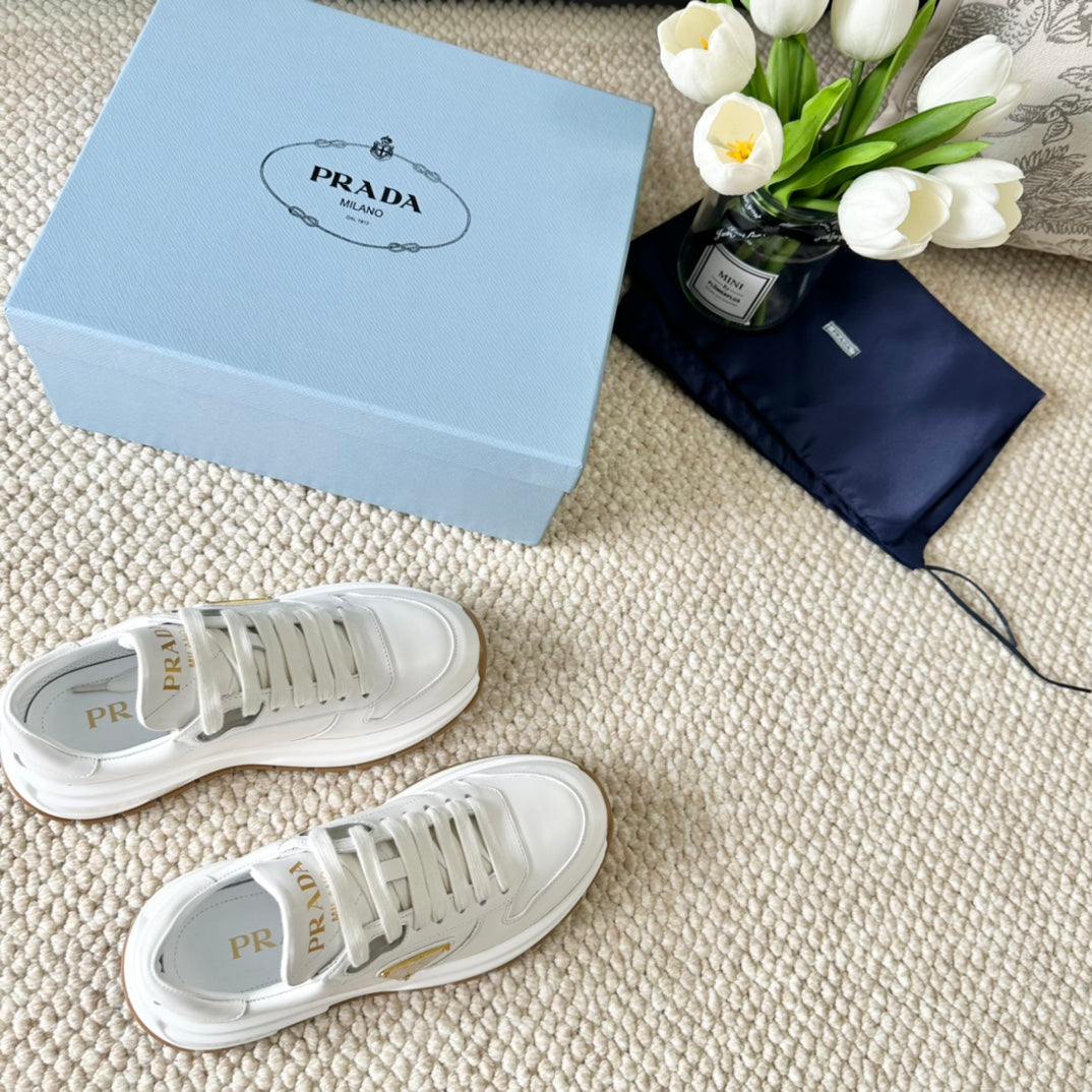PRA THICK SOLE SNEAKER WHITE CALFSKIN - 35