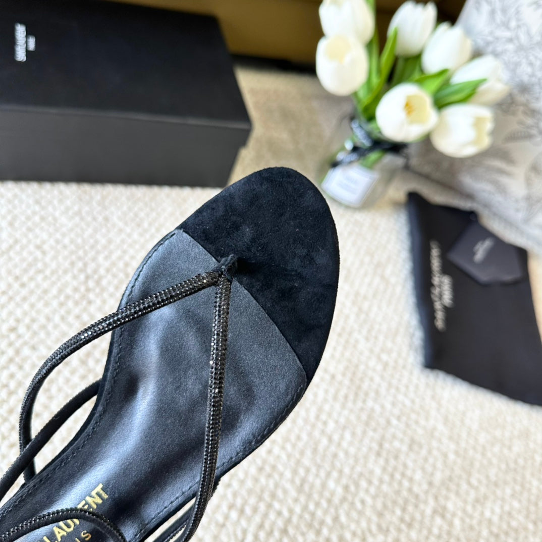 SL CRYSTAL FLAT SANDALS BLACK SUEDE - 35