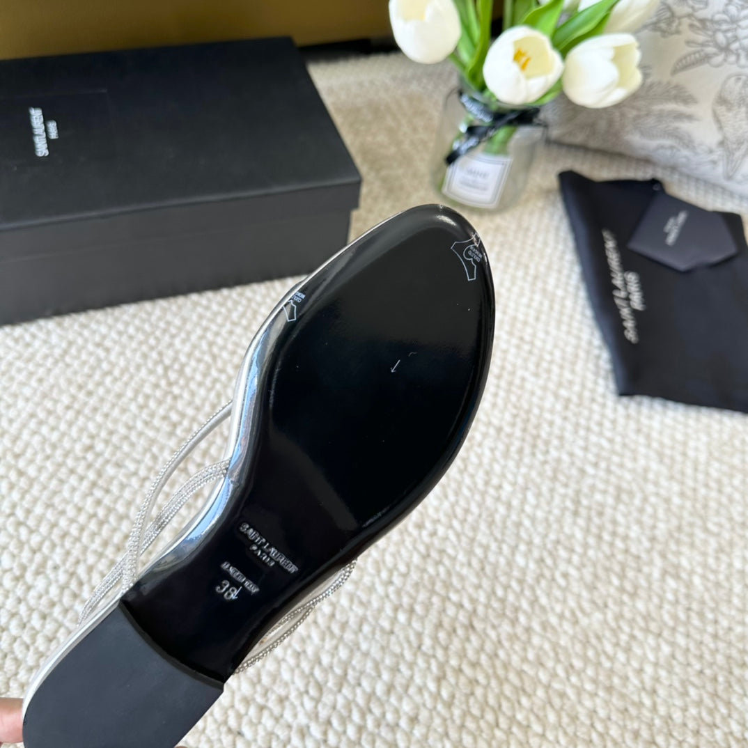 SL CRYSTAL FLAT SANDALS SILVER CALFSKIN - 35