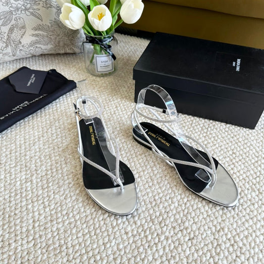 SL CRYSTAL FLAT SANDALS SILVER CALFSKIN - 35