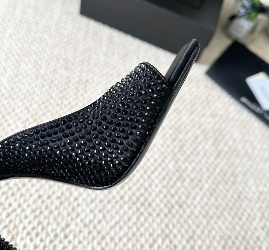 SL SEPT MULES BLACK SATIN AND RHINESTONES - 35