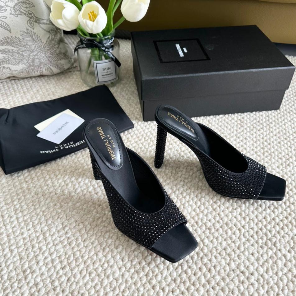 SL SEPT MULES BLACK SATIN AND RHINESTONES - 35