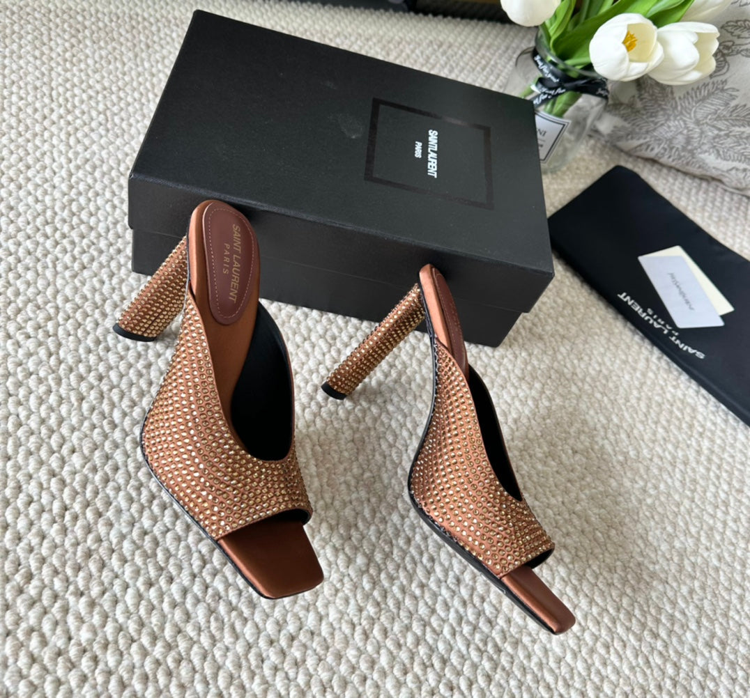 SL SEPT MULES SIENNA SATIN AND RHINESTONES - 35