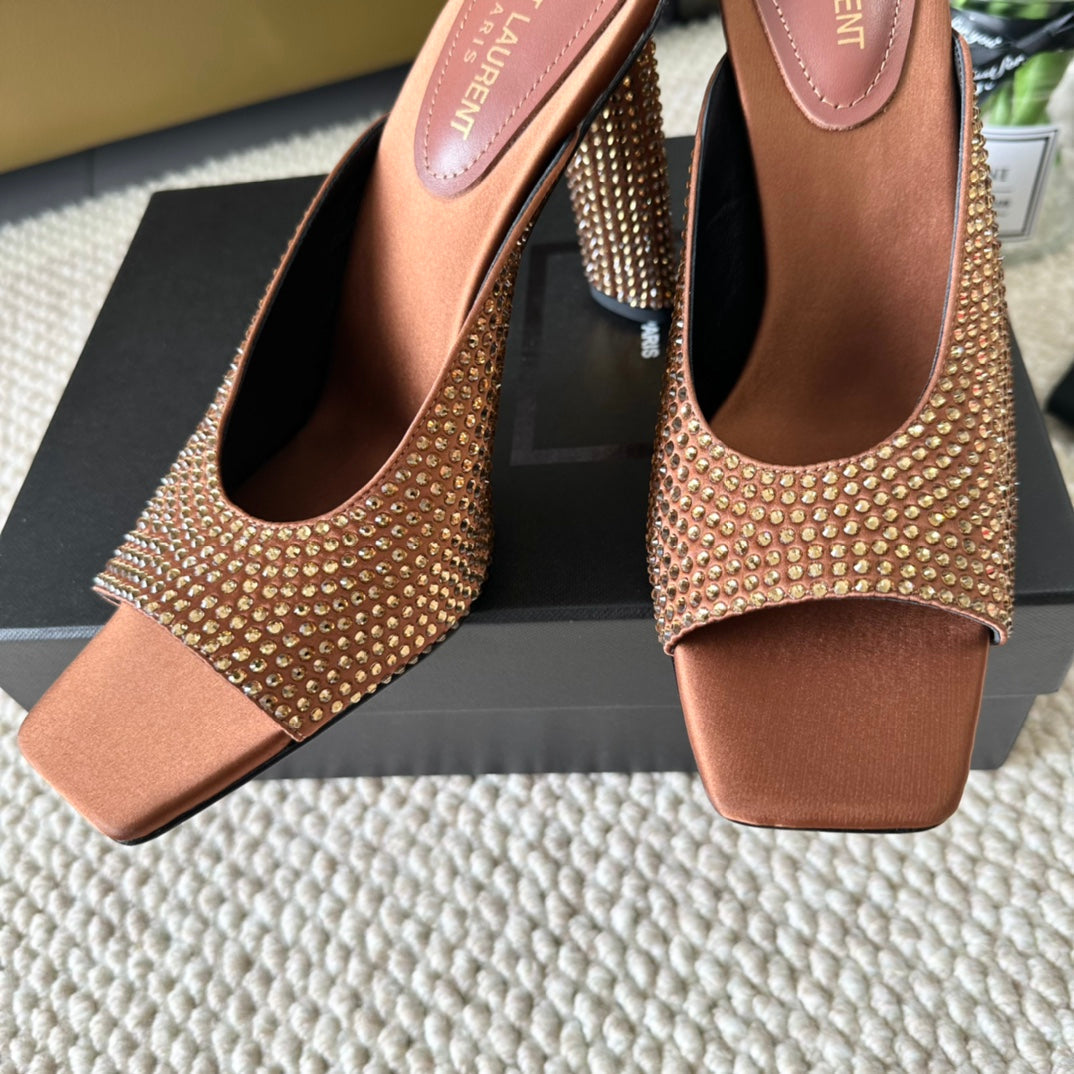 SL SEPT MULES SIENNA SATIN AND RHINESTONES - 35