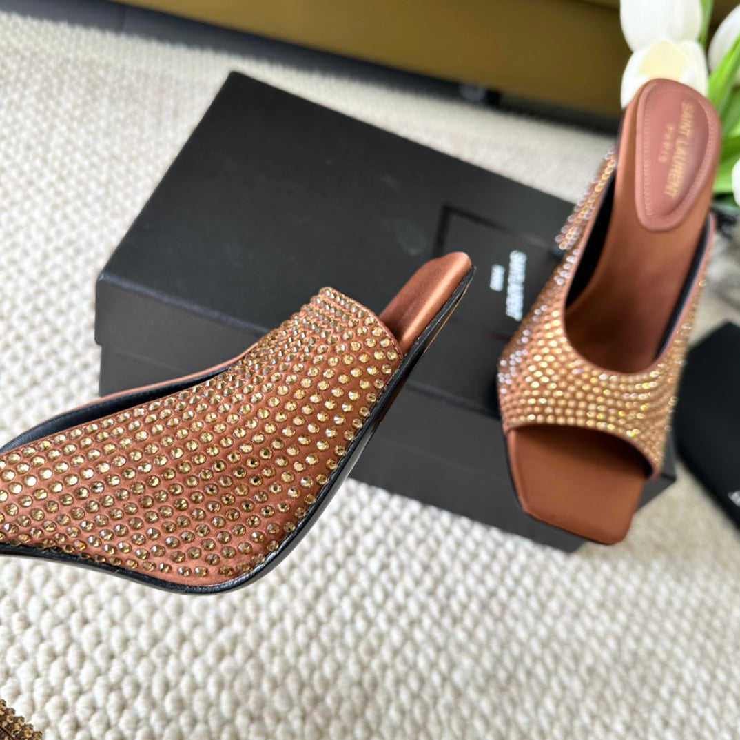 SL SEPT MULES SIENNA SATIN AND RHINESTONES - 35