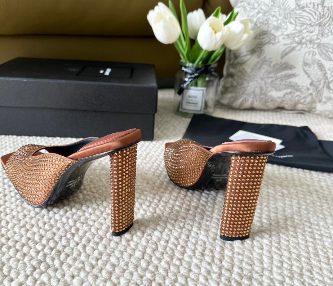 SL SEPT MULES SIENNA SATIN AND RHINESTONES - 35