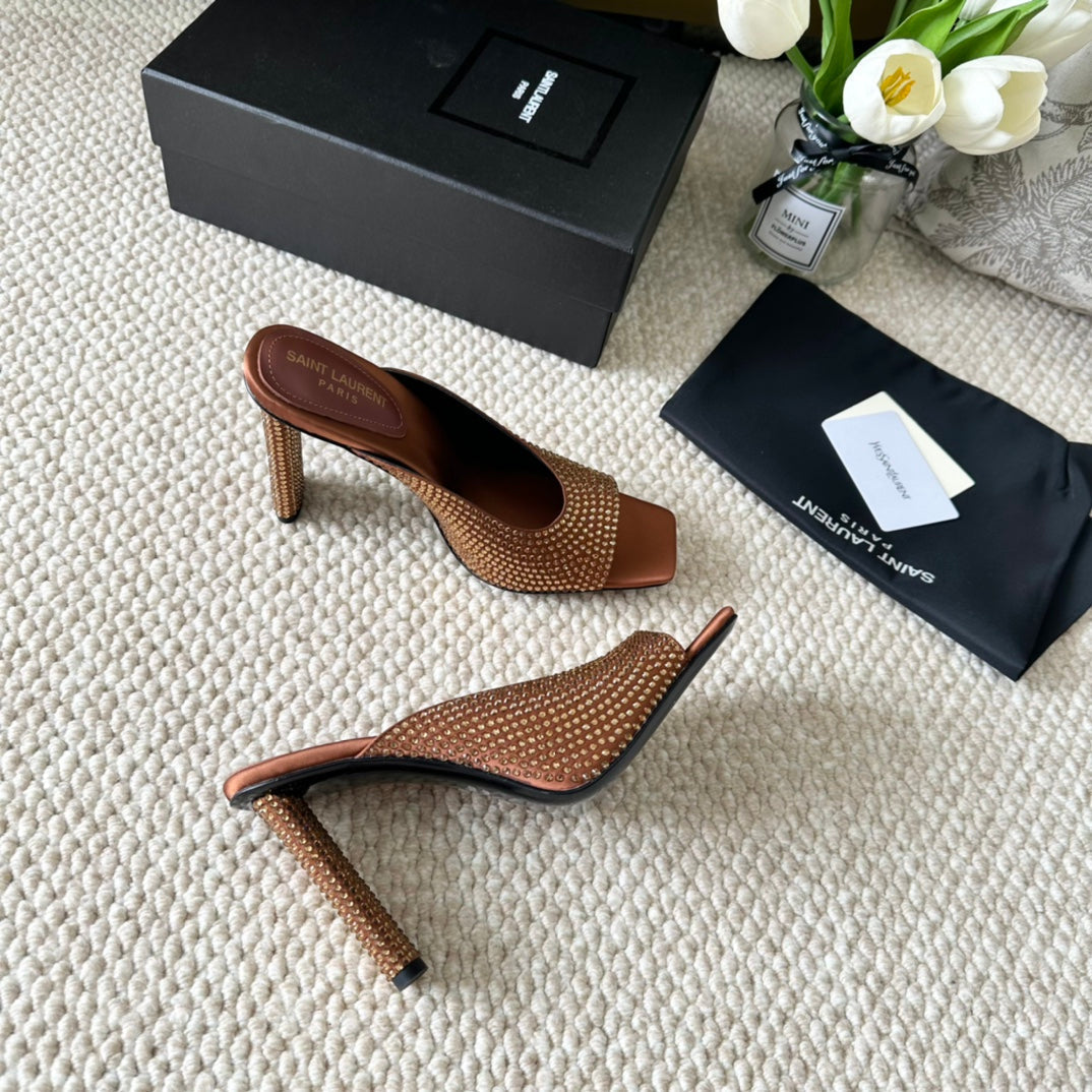 SL SEPT MULES SIENNA SATIN AND RHINESTONES - 35