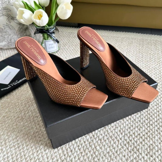 SL SEPT MULES SIENNA SATIN AND RHINESTONES - 35
