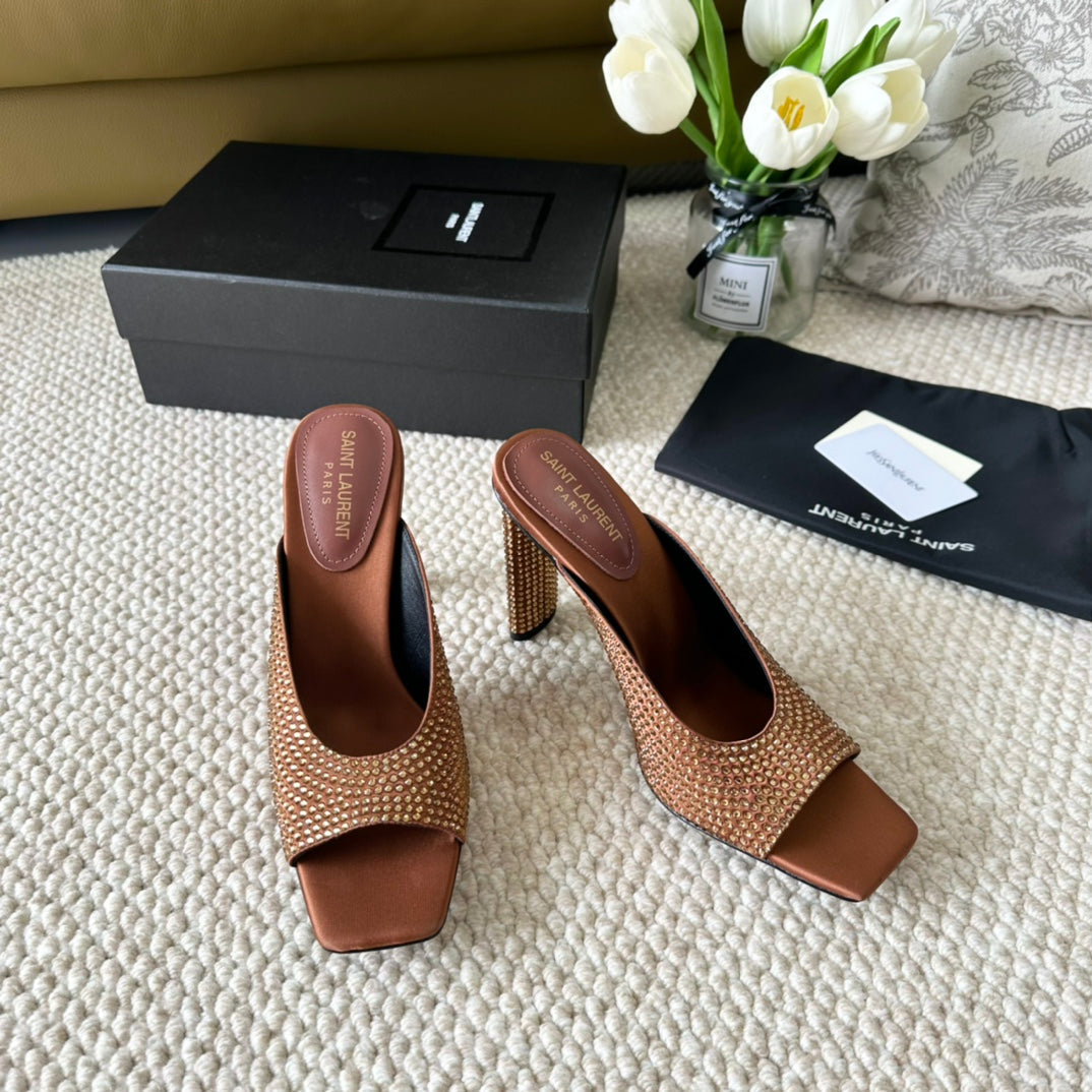 SL SEPT MULES SIENNA SATIN AND RHINESTONES - 35