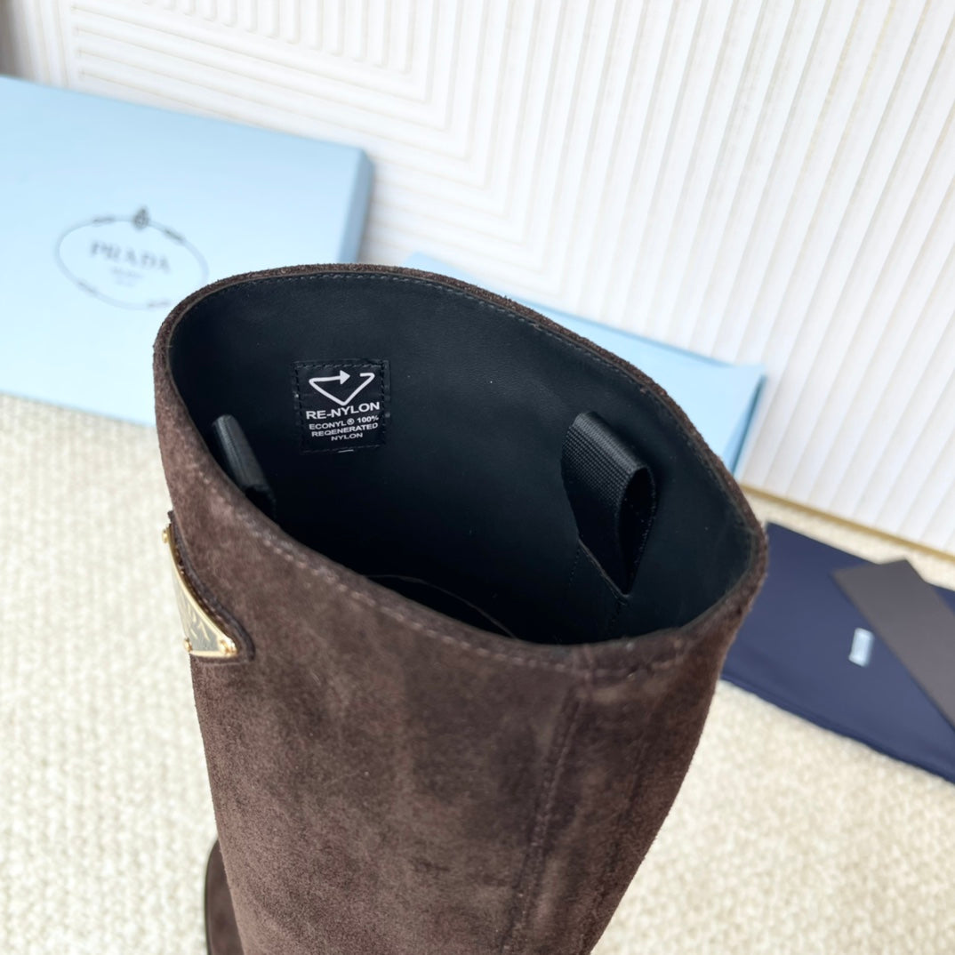 PRADA 25S HIGH-CUT BOOTS 55 MM IN DARK BROWN SUEDE - 35