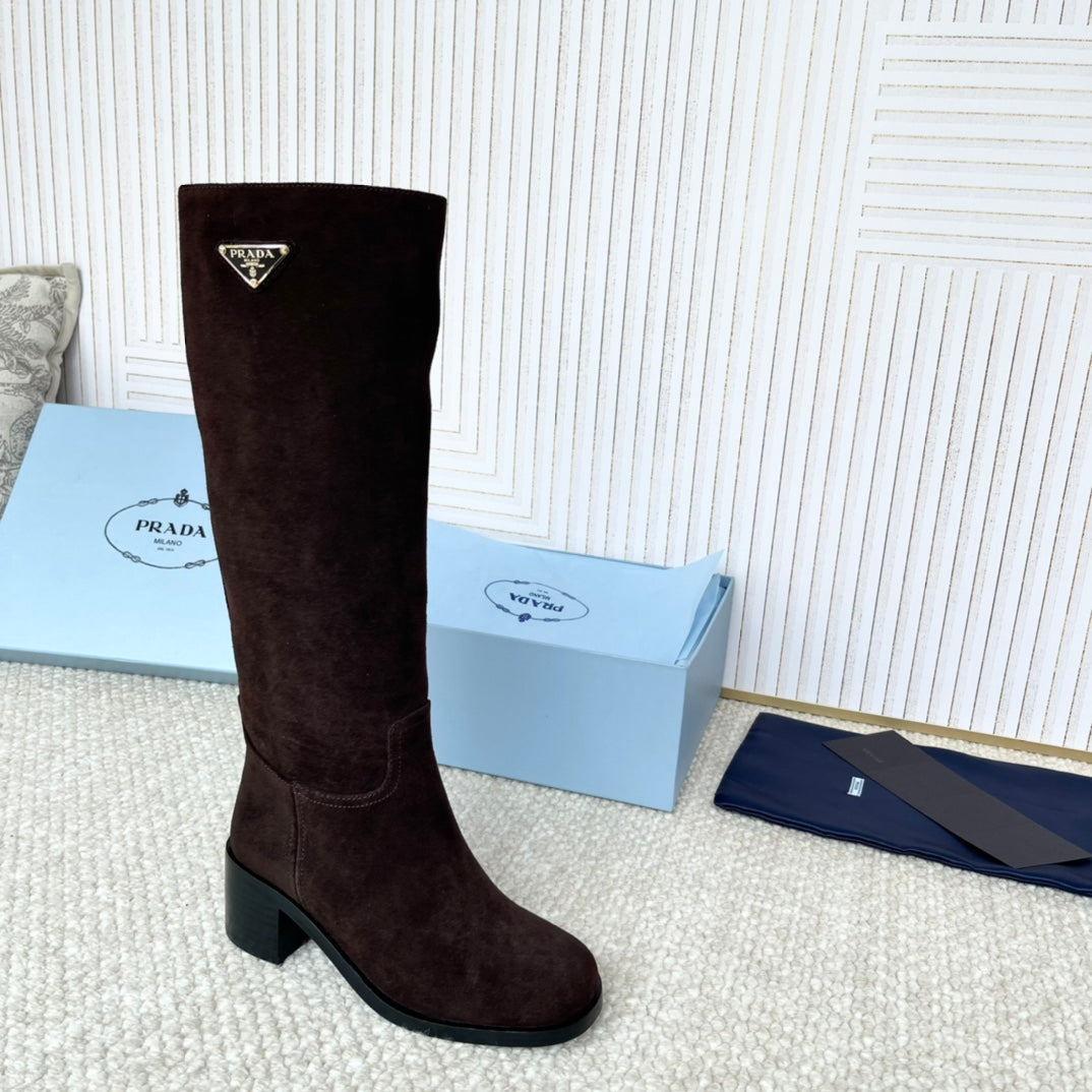 PRADA 25S HIGH-CUT BOOTS 55 MM IN DARK BROWN SUEDE - 35