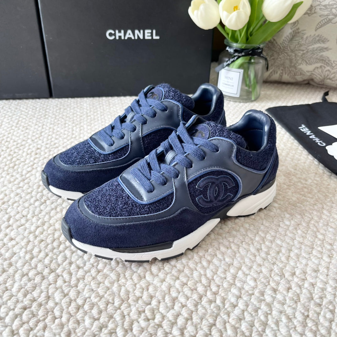 CC SNEAKER IN NAVY BLUE WOOL TWEED AND SUEDE - 35
