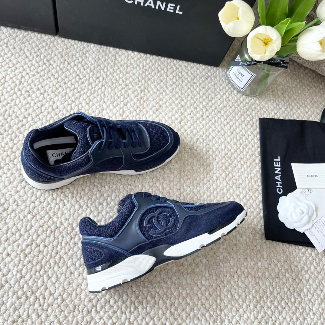 CC SNEAKER IN NAVY BLUE WOOL TWEED AND SUEDE - 35