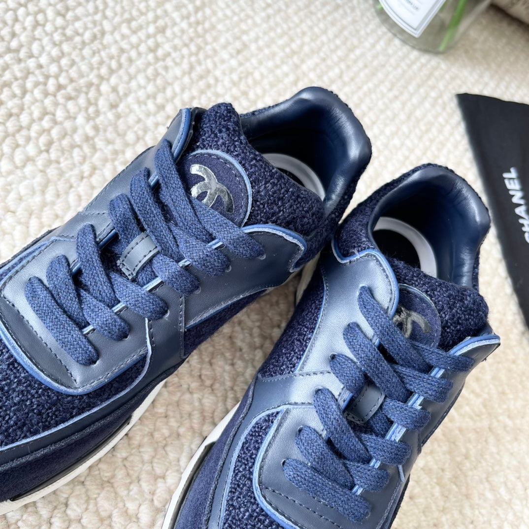 CC SNEAKER IN NAVY BLUE WOOL TWEED AND SUEDE - 35